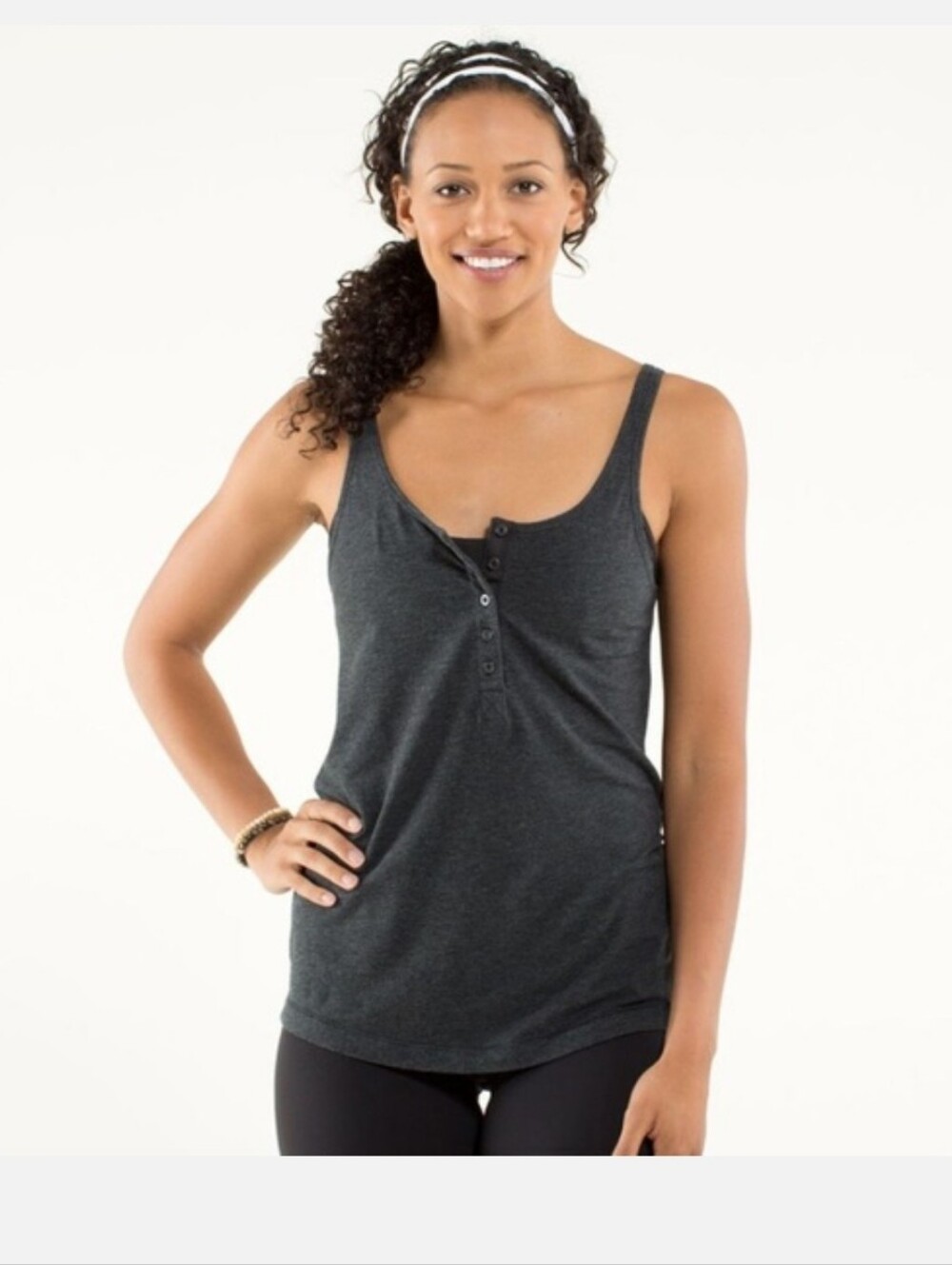 Lululemom Heart Opener Tank Henley Snaps Heathered Black Vintage Vitasea
